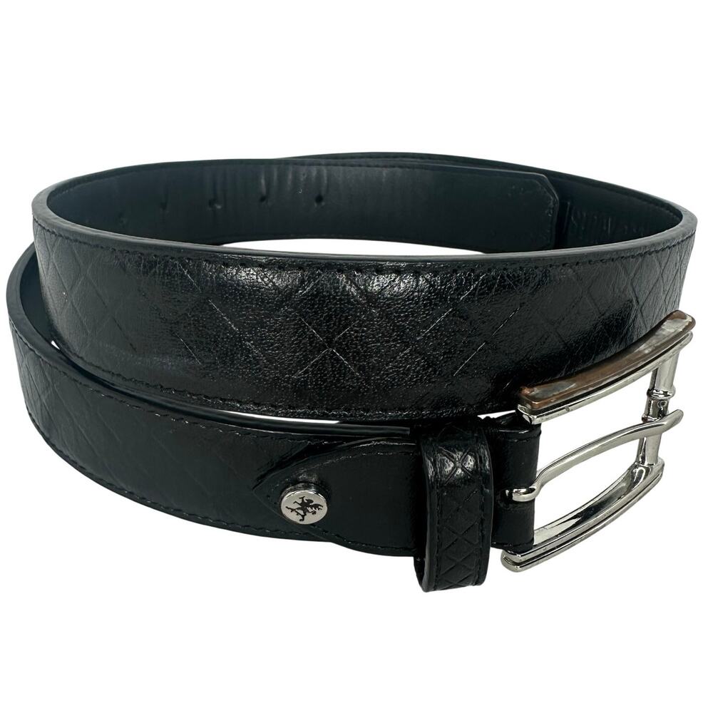 Stacy Adams Black Leather Belt Size 34 Nickel Buckle Mens Dress Belt Classic